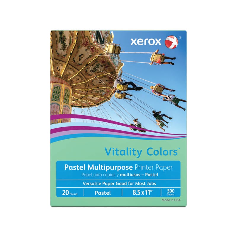 Xerox Vitality Colors Color Multi-Use Printer & Copy Paper, Green, Letter (8.5in x 11in), 500 Sheets Per Ream, 20 Lb, 30% Recycled (Min Order Qty 8) MPN:3R11051