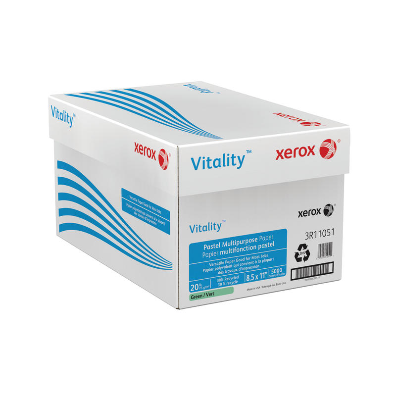 Xerox Vitality Pastel Color Multi-Use Printer & Copier Paper, Letter Size (8 1/2in x 11in), 5000 Total Sheets, 20 Lb, FSC Certified, 30% Recycled, Green, 500 Sheets Per Ream, Case Of 10 Reams MPN:3R11051-CT