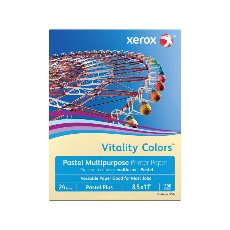 Xerox Vitality Colors Pastel Plus Color Multi-Use Printer & Copy Paper, Ivory, Letter (8.5in x 11in), 500 Sheets Per Ream, 24 Lb, 30% Recycled (Min Order Qty 7) MPN:3R11525