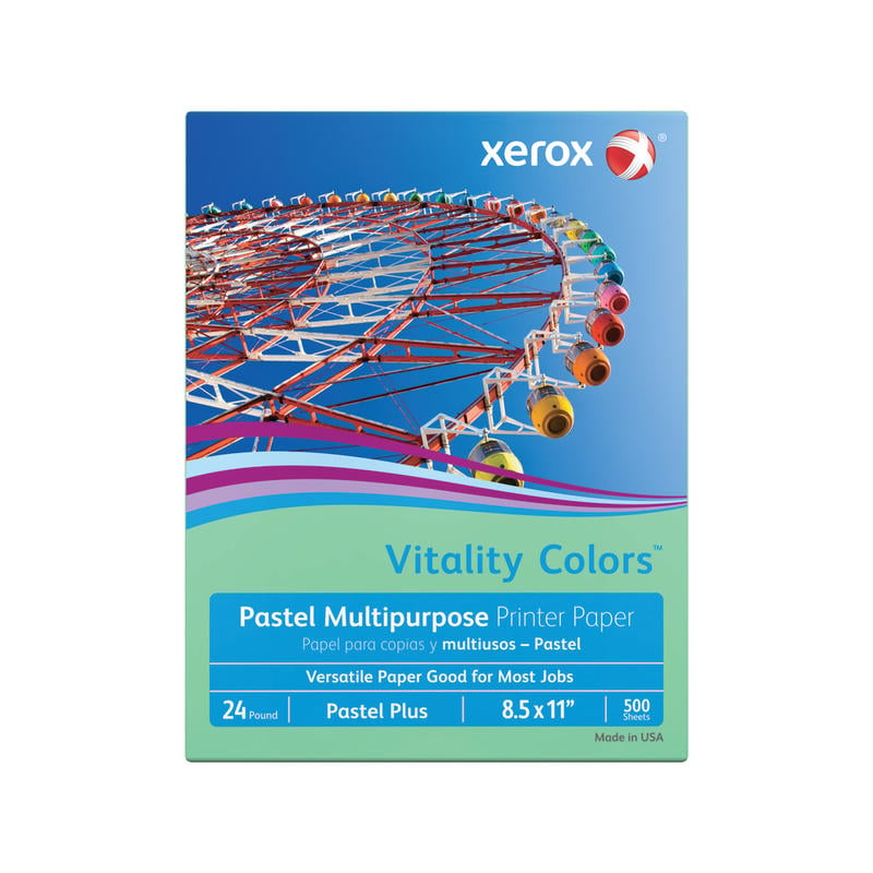 Xerox Vitality Colors Pastel Plus Color Multi-Use Printer & Copy Paper, Green, Letter (8.5in x 11in), 500 Sheets Per Ream, 24 Lb, 30% Recycled (Min Order Qty 7) MPN:3R11526