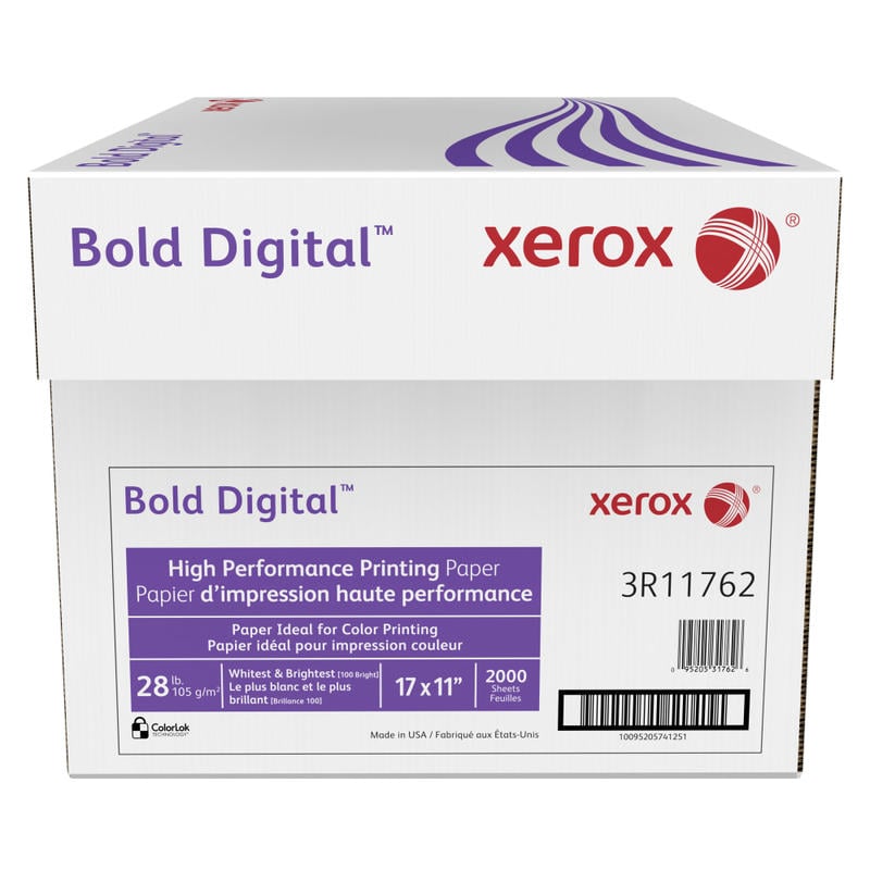 Xerox Bold Digital Printing Paper, Ledger Size (17in x 11in), 100 (U.S.) Brightness, 28 Lb, FSC Certified, 500 Sheets Per Ream, Case Of 4 Reams MPN:3R11762-CS