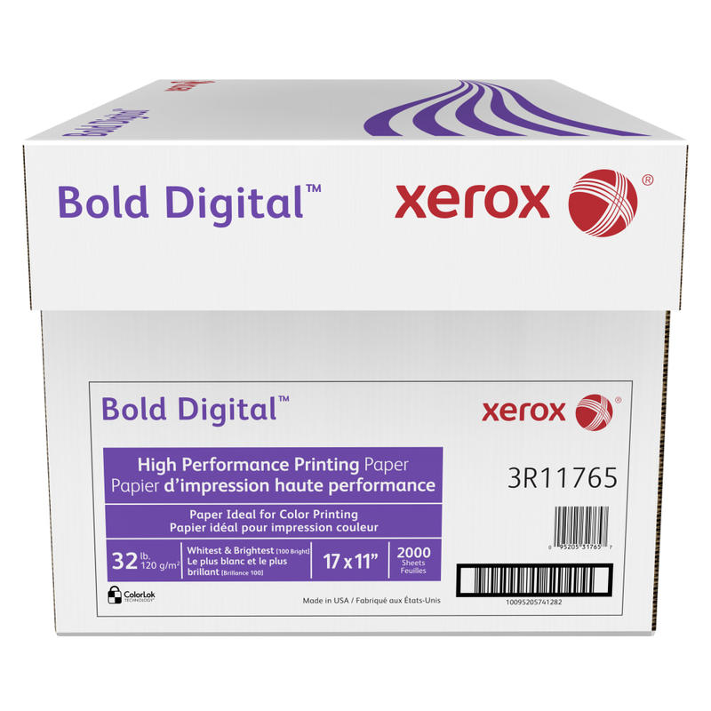 Xerox Bold Digital Printing Paper, Ledger Size (17in x 11in), 100 (U.S.) Brightness, 32 Lb Text (120 gsm), FSC Certified, 500 Sheets Per Ream, Case Of 4 Reams MPN:3R11765