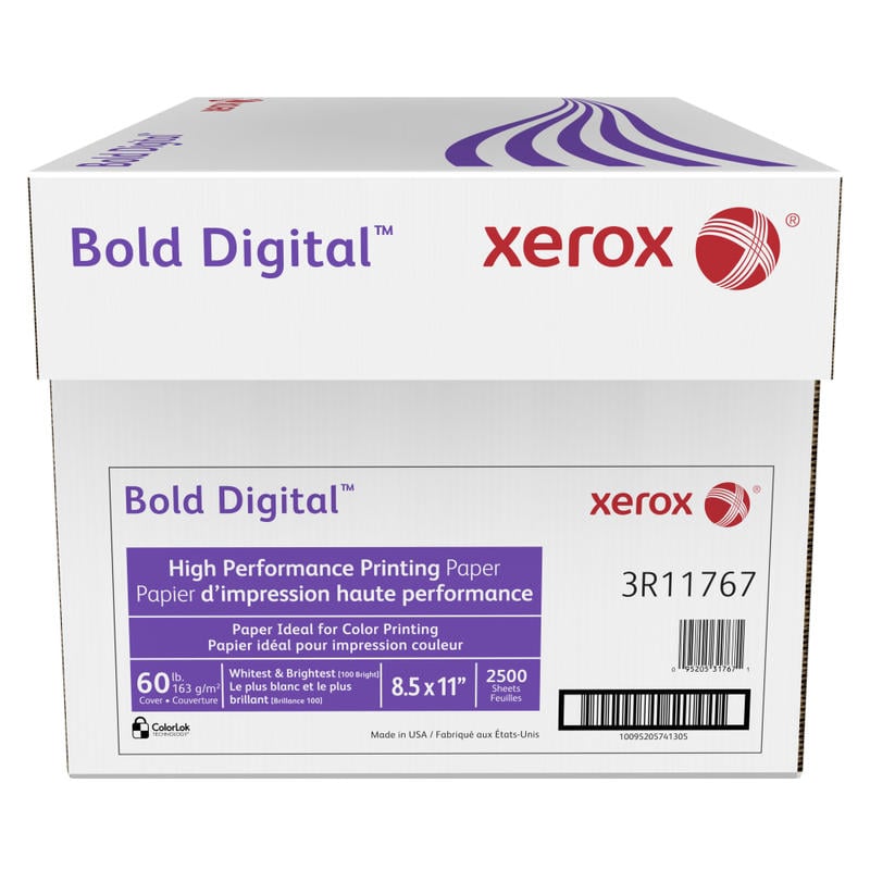 Xerox Bold Digital Printing Paper, Letter Size (8 1/2in x 11in), 100 (U.S.) Brightness, 60 Lb Cover (163 gsm), FSC Certified, 250 Sheets Per Ream, Case Of 10 Reams MPN:3R11767