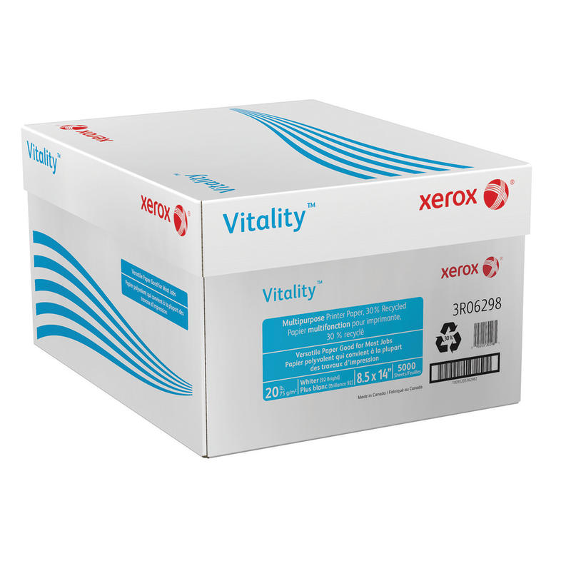 Xerox Vitality Multi-Use Printer & Copy Paper, White, Legal (8.5in x 14in), 5000 Sheets Per Case, 20 Lb, 92 Brightness, 30% Recycled, FSC Certified, Case Of 10 Reams MPN:3R06298
