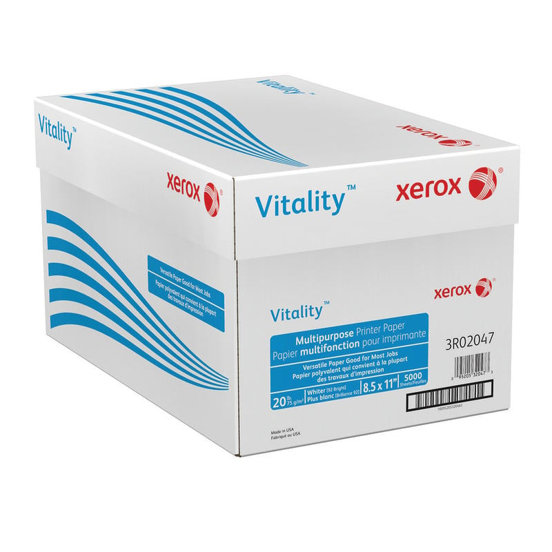 Xerox Vitality Multi-Use Printer & Copy Paper, White, Letter (8.5in x 11in), 5000 Sheets Per Case, 20 Lb, 92 Brightness, FSC Certified, Case Of 10 Reams MPN:3R2047