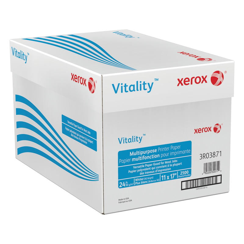 Xerox Vitality Multi-Use Printer & Copy Paper, White, Ledger (11in x 17in), 2500 Sheets Per Case, 24 Lb, 92 Brightness, FSC Certified, Case Of 5 Reams MPN:3R3871