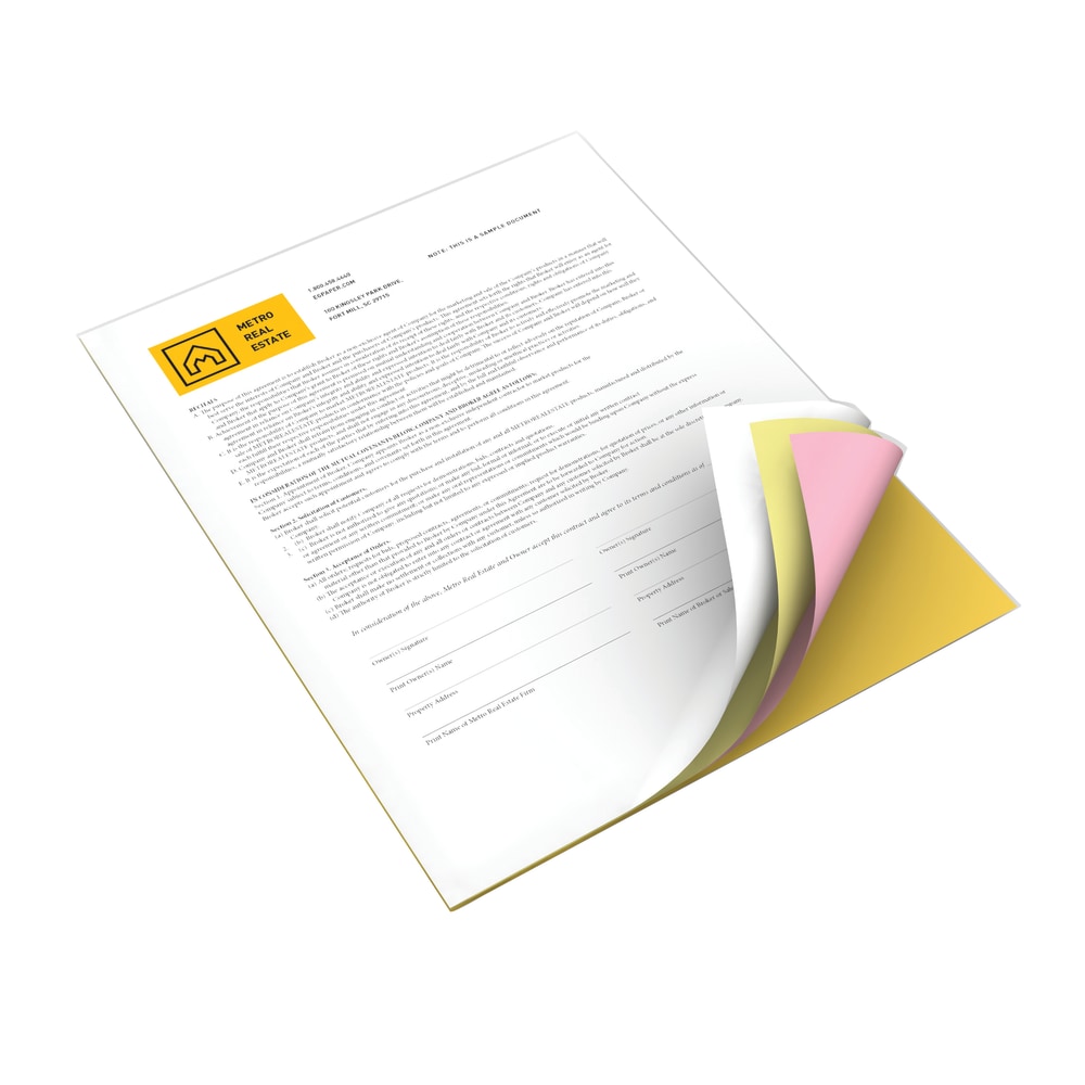 Xerox Revolution Premium Digital Carbonless Paper, 1250 Sets Total, 4-Part Straight, Letter Size (8 1/2in x 11in)/Canary/Pink/Goldenrod, 125 Sets Per Ream, Case Of 10 Reams MPN:3R12430