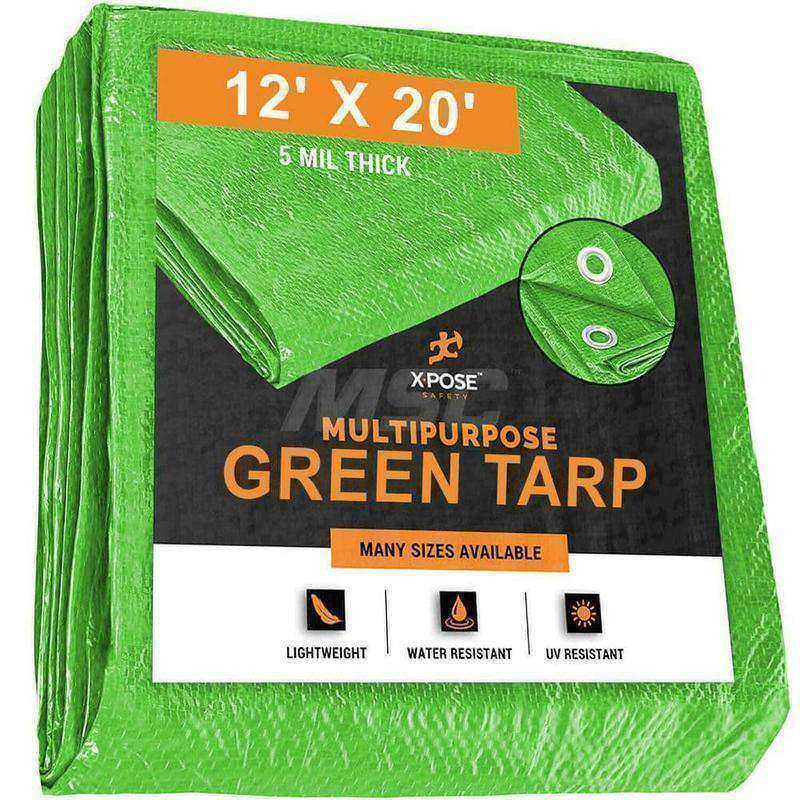 Tarp/Dust Cover: Green, Rectangle, Polyethylene, 20' Long x 12' Wide, 5 mil MPN:GT-1220-X