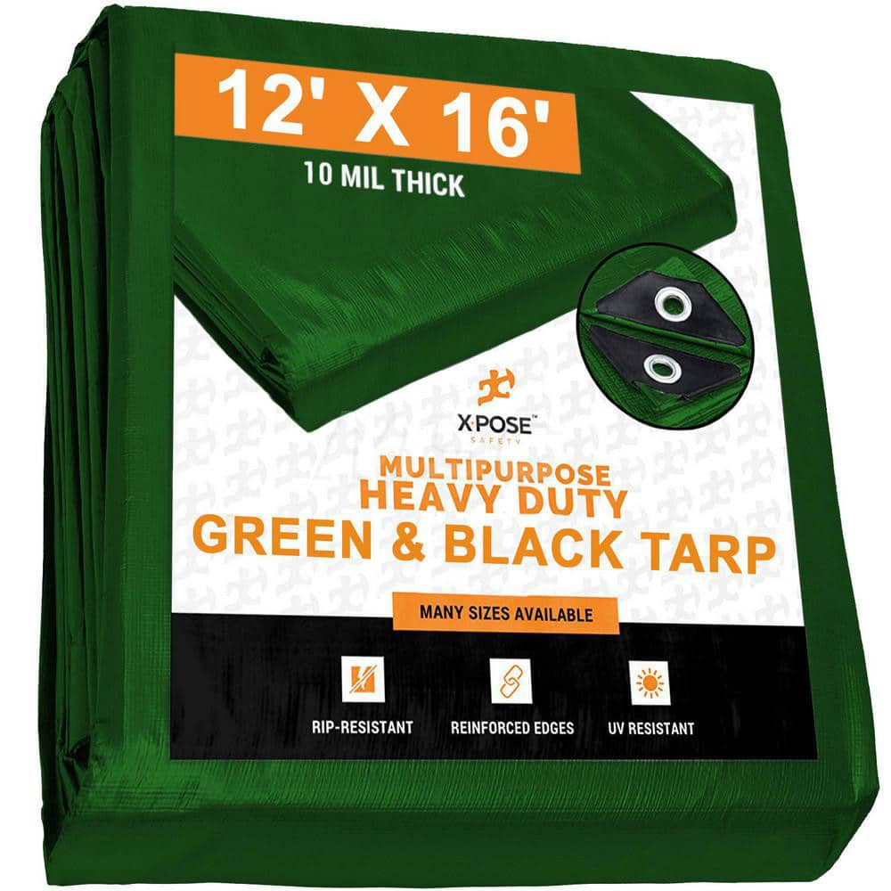 Tarp/Dust Cover: Black & Green, Rectangle, Polyethylene, 16' Long x 12' Wide, 10 mil MPN:MTGB-1216-X