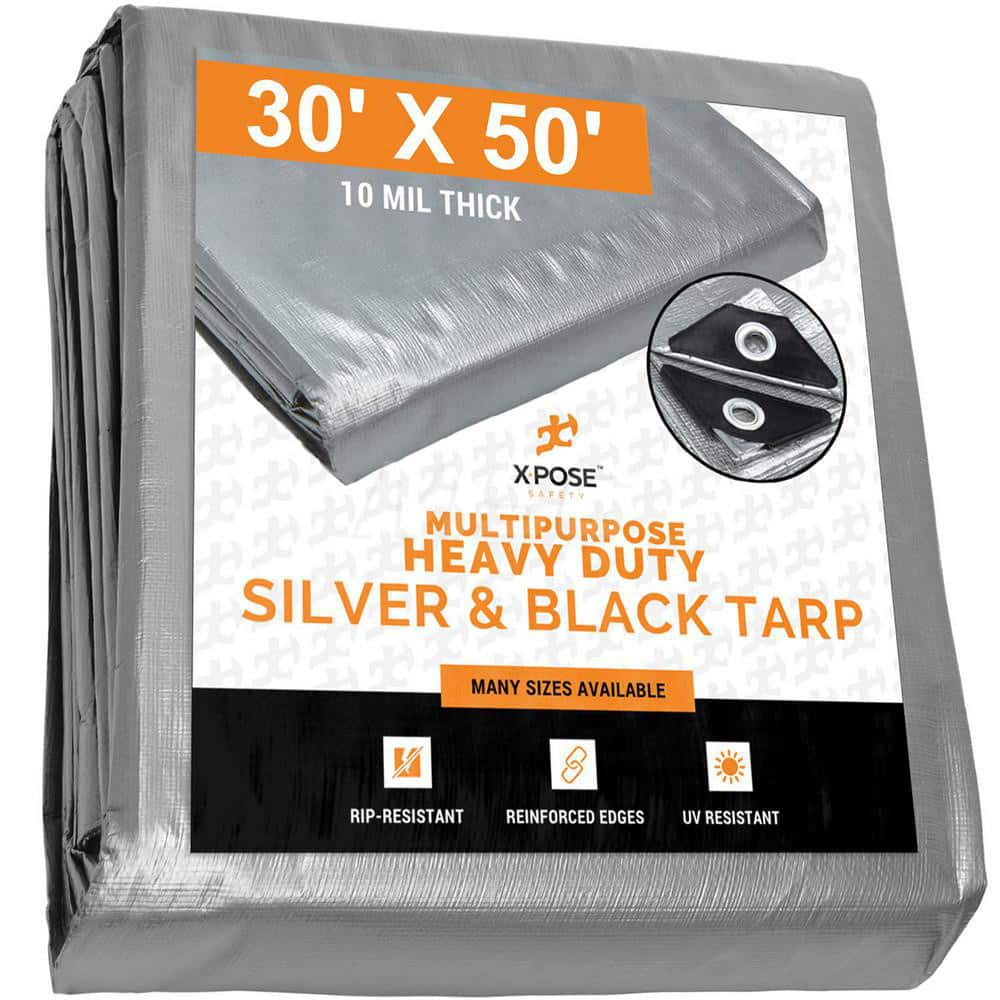 Tarp/Dust Cover: Silver & Black, Rectangle, Polyethylene, 50' Long x 30' Wide, 10 mil MPN:STH-3050-X