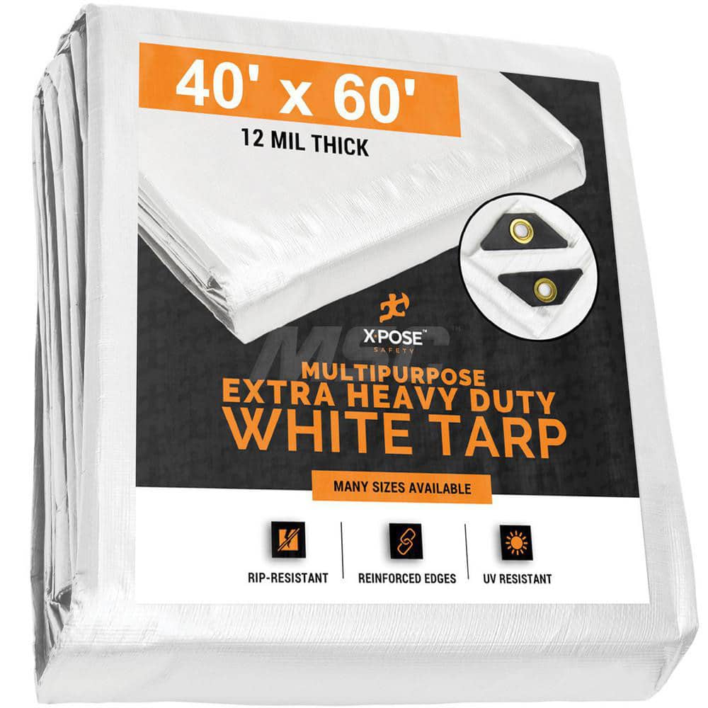Tarp/Dust Cover: White, Rectangle, Polyethylene, 60' Long x 40' Wide, 12 mil MPN:WHD-4060-X