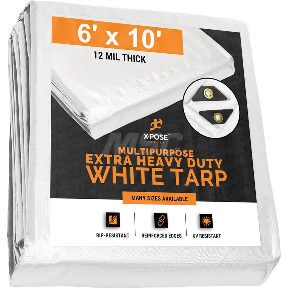 Tarp/Dust Cover: White, Rectangle, Polyethylene, 10' Long x 6' Wide, 12 mil MPN:WHD-610-X