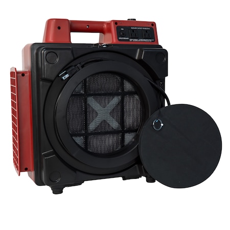 HEPA Mini Air Scrubber W/ Built-In Power Outlets & 3-Stage Filter System, 1/2 HP, 550 CFM, 2.8 Amps, 5 Speed MPN:X-2480A-Red