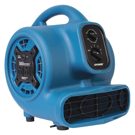 Mini Mighty Air Mover W/ Power Outlets and 3 hr Timer, 1/4 HP, 925 CFM, 2.3 Amps, 4 Positions, 3 Speeds, Blue MPN:P-230AT BLUE