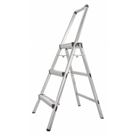 Utility Step Stool, 3 Steps, 225 lb Load Capacity, 48 in Overall Height, Aluminum, Silver MPN:FT-3