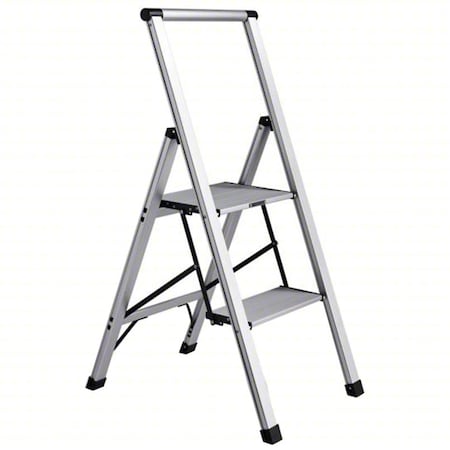 Light Step Stool, 2 Steps, 250 lb Load Capacity, 33 in Overall Height, Aluminum, Aluminum MPN:SL2H LITE