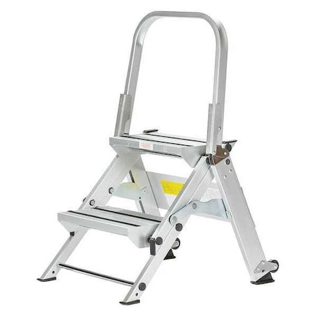 Utility Step Stool, 2 Steps, 375 lb Load Capacity, 34 in Overall Height, Aluminum, Silver MPN:WT-2