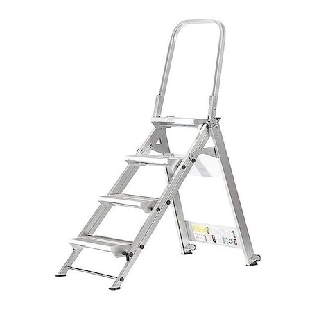 Folding Step, 4 Steps, 375 lb Load Capacity, 58 in Overall Height, Aluminum, Silver MPN:WT-4
