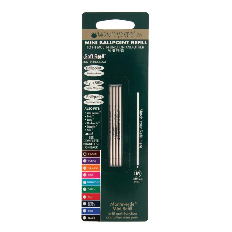 Monteverde Mini Ballpoint Pen Refills, Medium Point, 0.7 mm, Brown Ink, Pack Of 4 MPN:D132BN