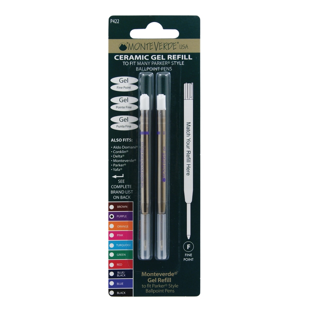 Monteverde Parker Style Capless Ceramic Gel Refills, Fine Point, 0.5 mm, Purple, Pack Of 2 Refills MPN:P422PL