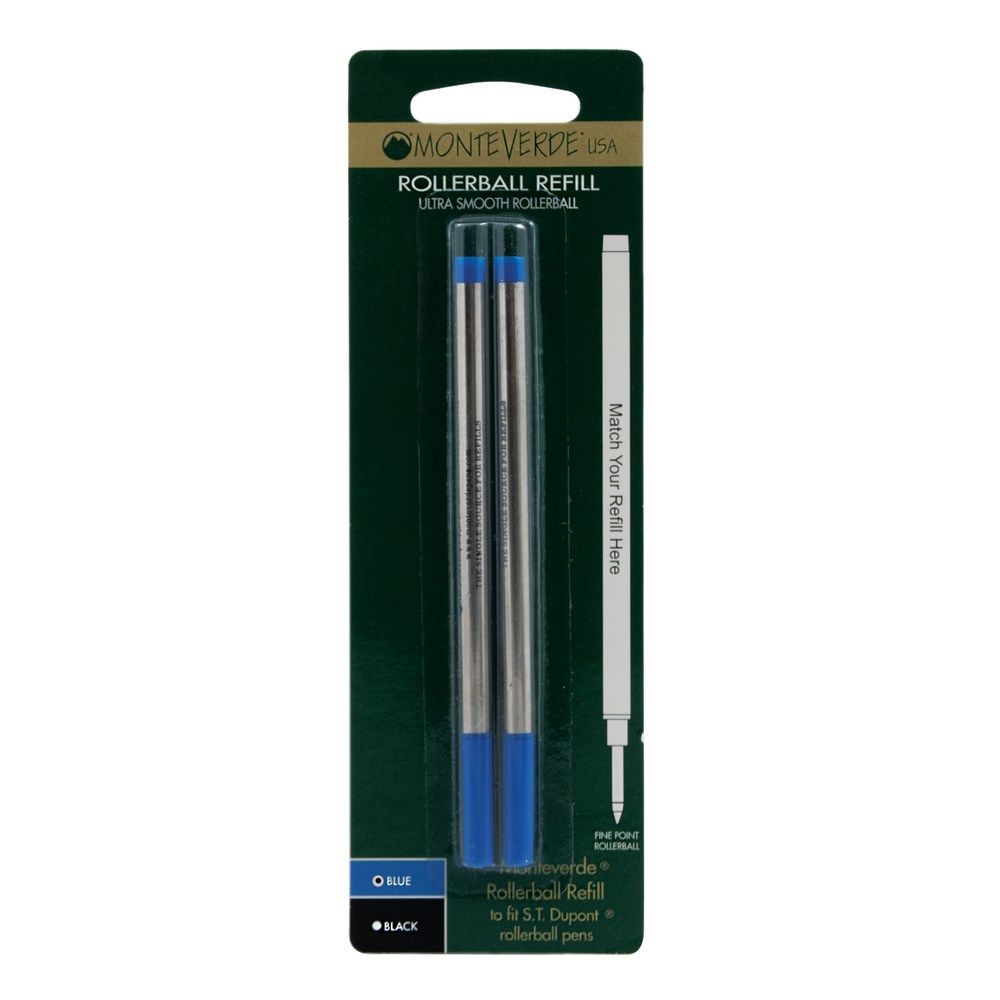 Monteverde Rollerball Refills For St. Dupont Rollerball Pens, Fine Point, 0.5 mm, Blue, Pack Of 2 Refills MPN:T222BU