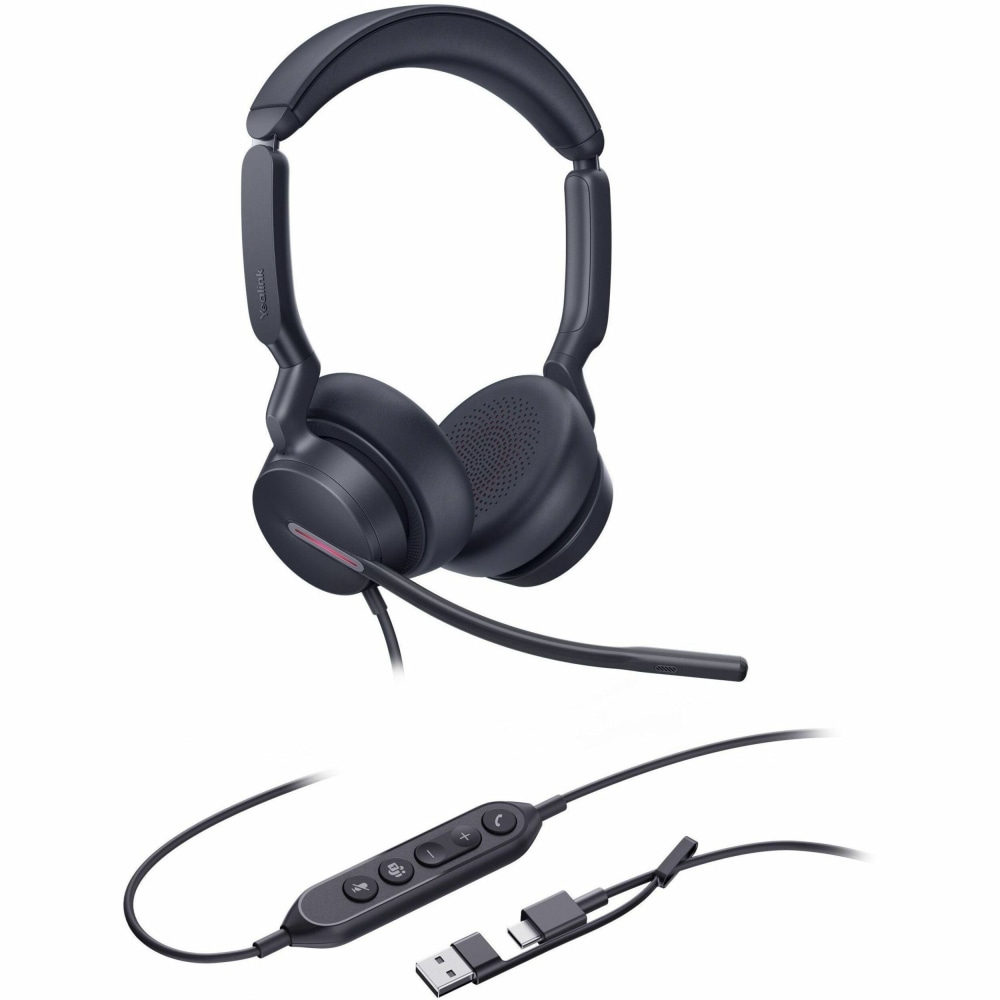 Yealink UH46 Wired Headset, Stereo, 20 Hz to 20 kHz, Over-the-head, Binaural, Supra-aural, 4.92ft Cable, Black MPN:1308183