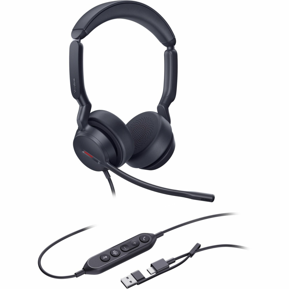 Yealink UH44 Wired Headset, Stereo, 20 Hz to 20 kHz, Over-the-head, On-ear, Binaural, Supra-aural, 4.92ft Cable, Black MPN:1308187