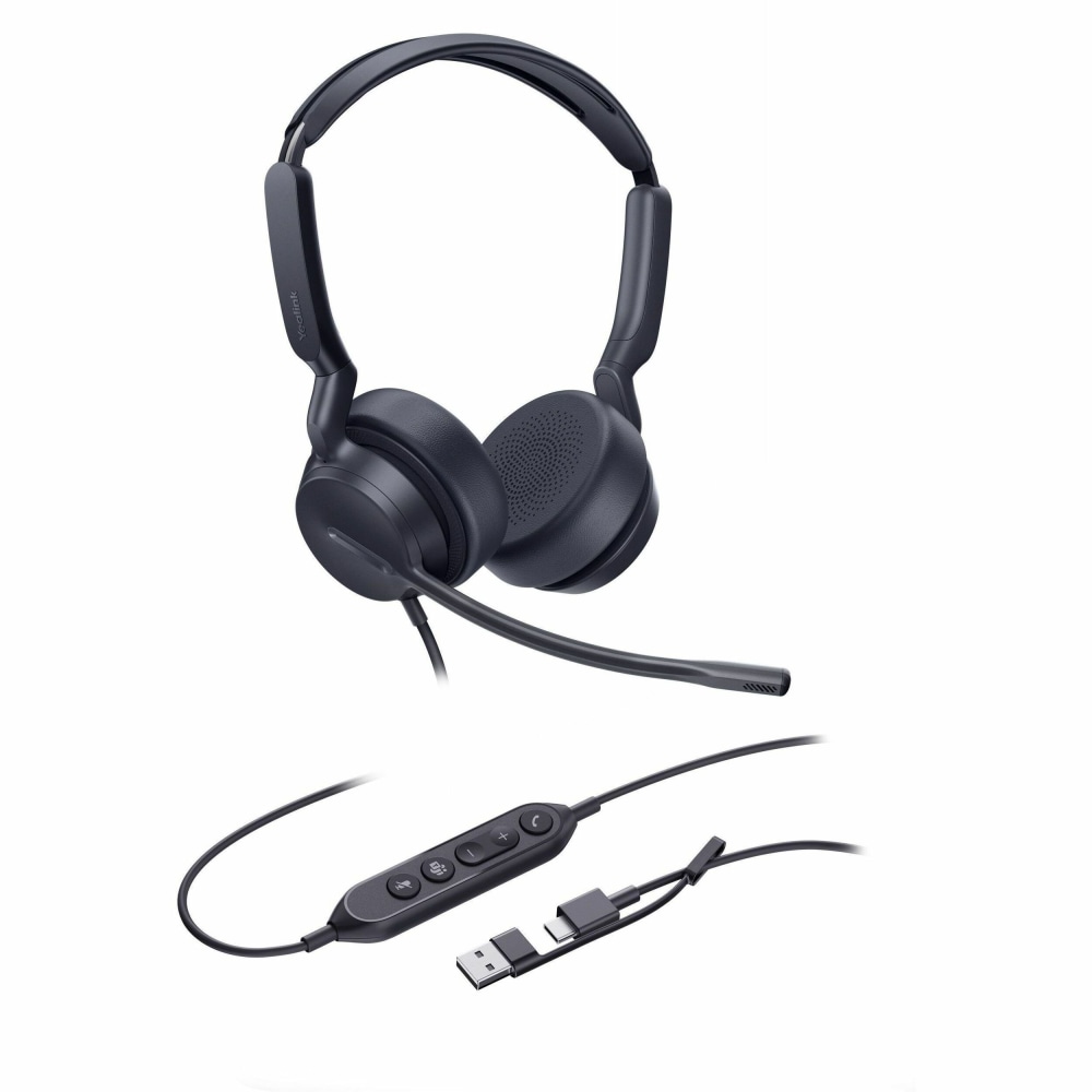 Yealink UH42 Wired Headset, Stereo, 32 Ohm, 20 Hz to 20 kHz, Over-the-head, On-ear, Binaural, Supra-aural, 4.92ft Cable MPN:1308215