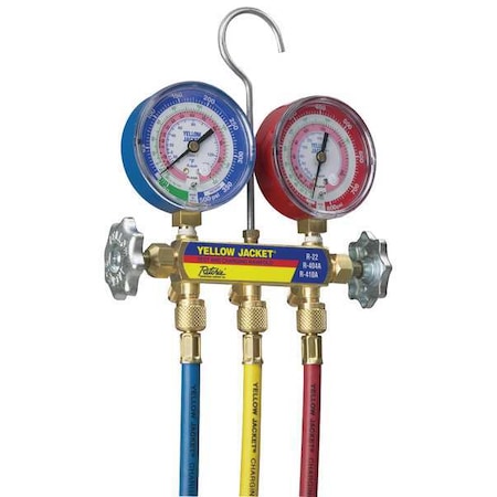 Mechanical Manifold Gauge Set, 2 Valve, 3 Hoses, Vacuum Port Size 1/4 in MPN:42004