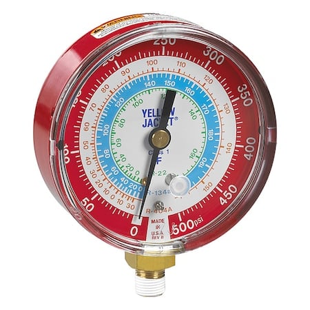 High Side Gauge, 3 1/8 in Dia, Red MPN:49105