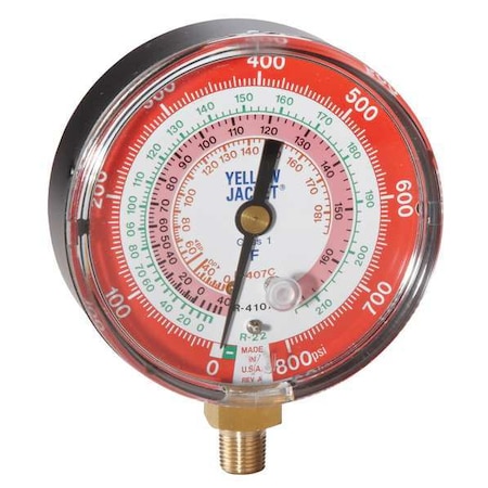 Gauge, 3 1/8In Dia, High Side, Red, 800 psi MPN:49133