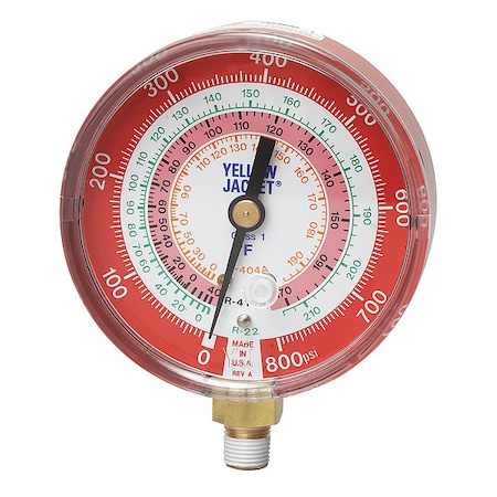Gauge, 3-1/8 In Dia, High Side, Red, 800 psi MPN:49137