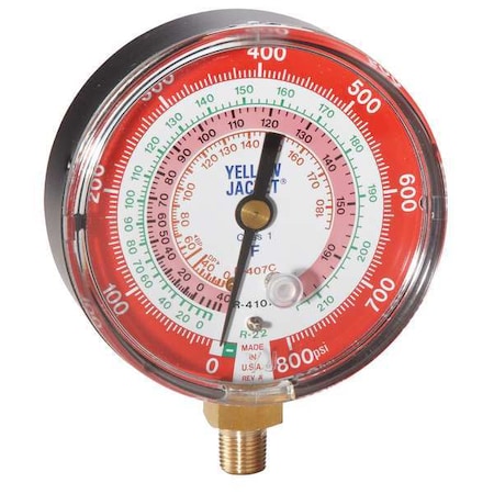 Gauge, 3-1/8In Dia, High Side, Red, 800 psi MPN:49141