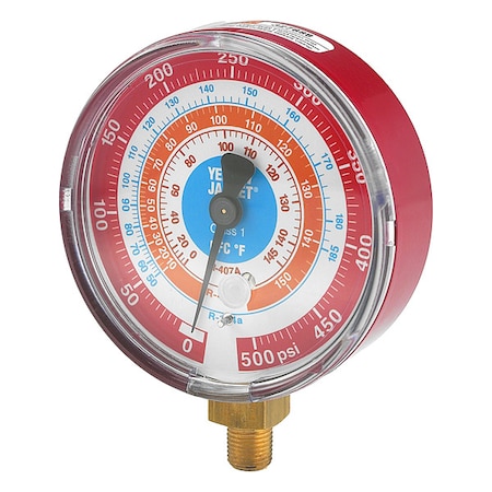 High Side Gauge, 3 1/8 in Dia, Red MPN:49151