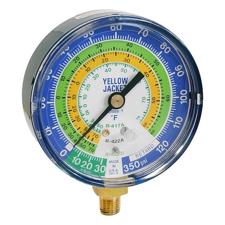 Low Side Gauge, 3 1/8 in Dia, Blue MPN:49160