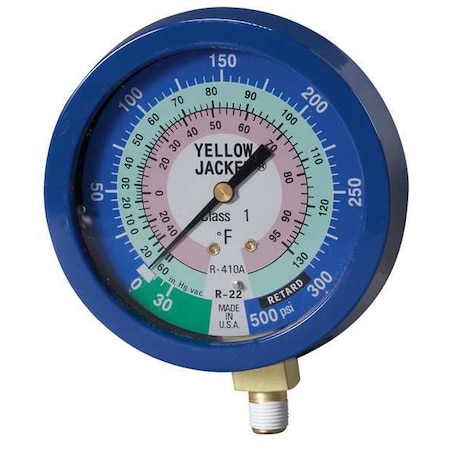 Gauge, 3 1/8In Dia, Low Side, Blue, 350 psi MPN:49516