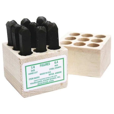 Hand Cut Number Set, 1/4in H, Gothic, Steel MPN:06092