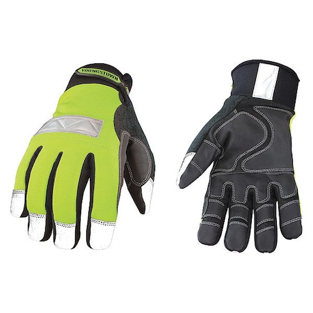 Mechanics Gloves, Leather Palm, Micro Fleece Lining, Hi Visibility Green, 2XL MPN:08-3710-10 XXL