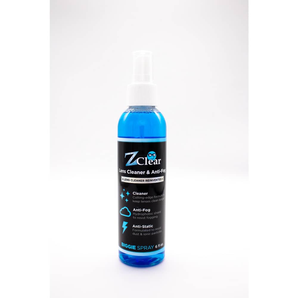 The 6 oz Biggie anti-fog spray bottle is the lowest price per ounce. It averages to last up to four years with over 1000 cleanings. This anti-fog glasses cleaner is free of alcohol, ammonia, and abrasives. Its ease of use is MPN:10003