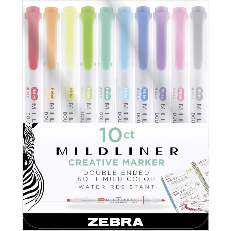 Zebra Pen Mildliner Double-ended Assorted Highlighter Set - Fine Marker Point - Chisel, Bullet Marker Point Style - 10/Set - 78101 MPN:78101