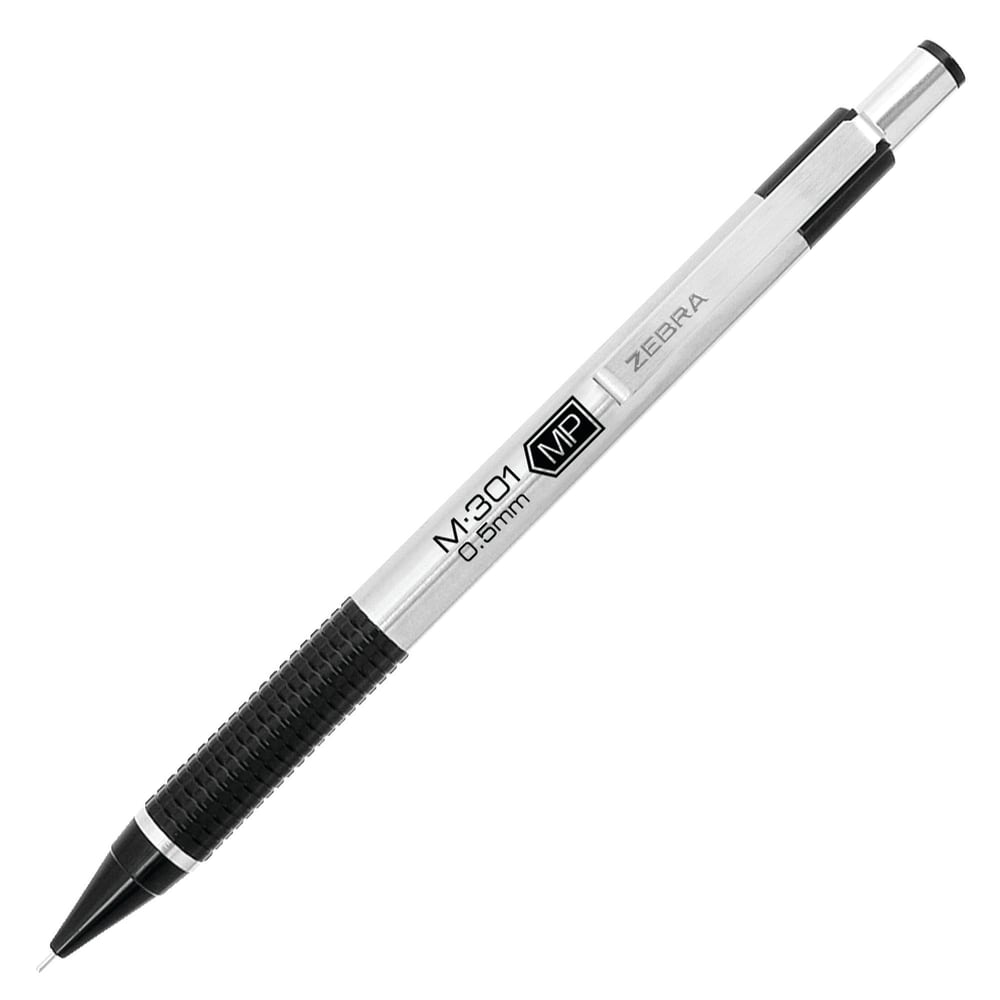 Zebra Pen M-301 Stainless Steel Mechanical Pencils, Pack Of 2, Fine Point, 0.5 mm, Silver/Black Barrel MPN:54012