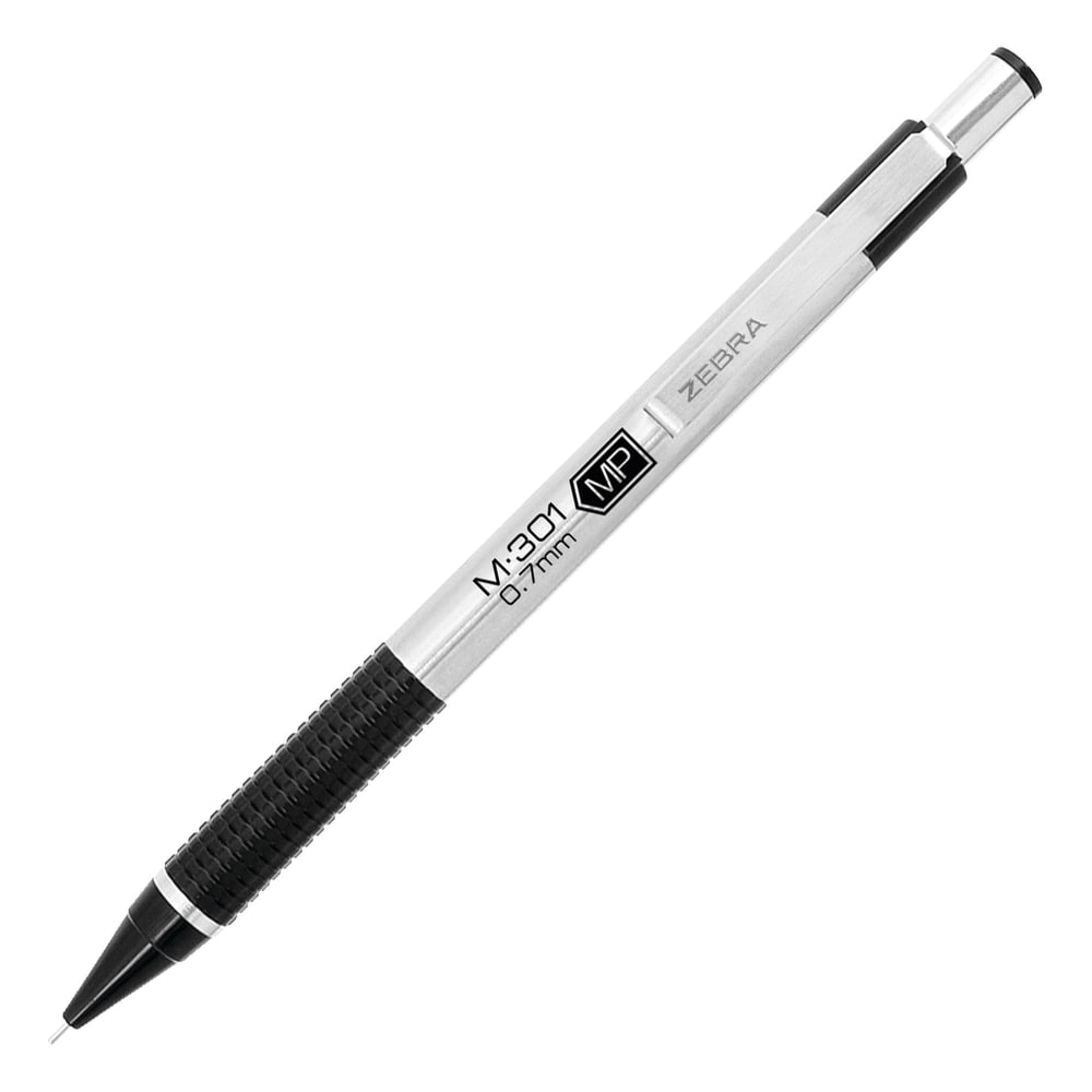 Zebra Pen M-301 Stainless Steel Mechanical Pencils, Pack Of 2, Medium Point, 0.7 mm, Silver/Black Barrel MPN:54312