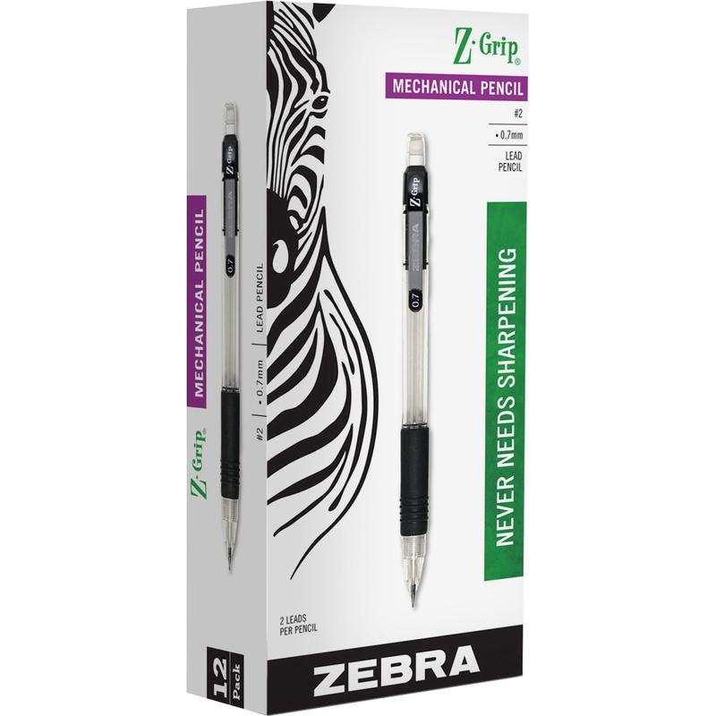 Zebra Pen Z-Grip Mechanical Pencils, Pack Of 12, Medium Point, 0.7 mm, Clear/Black Barrel MPN:ZEB52410