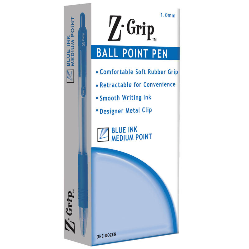 Zebra Pen Z-Grip Retractable Ballpoint Pens, Pack Of 12, Medium Point, 1.0 mm, Tinted Barrel, Blue Ink MPN:22220