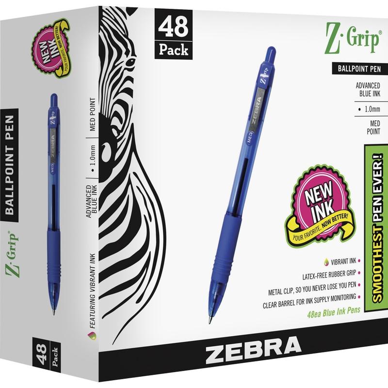 Zebra Pen Z-Grip Retractable Ballpoint Pens, Pack Of 48, Medium Point, 1.0 mm, Blue Barrel, Blue Ink MPN:22248