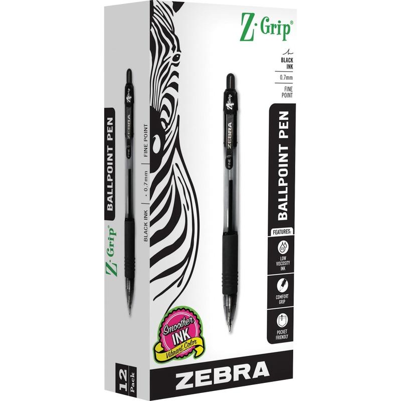 Zebra Pen Z-Grip Retractable Ballpoint Pens - 0.7 mm Pen Point Size - Retractable - Black - 1 Dozen MPN:23910