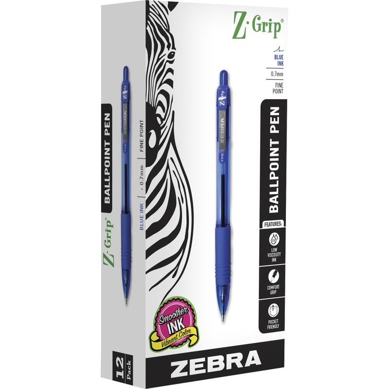 Zebra Pen Z-Grip Retractable Ballpoint Pens - 0.7 mm Pen Point Size - Retractable - Blue - 1 Dozen MPN:23920