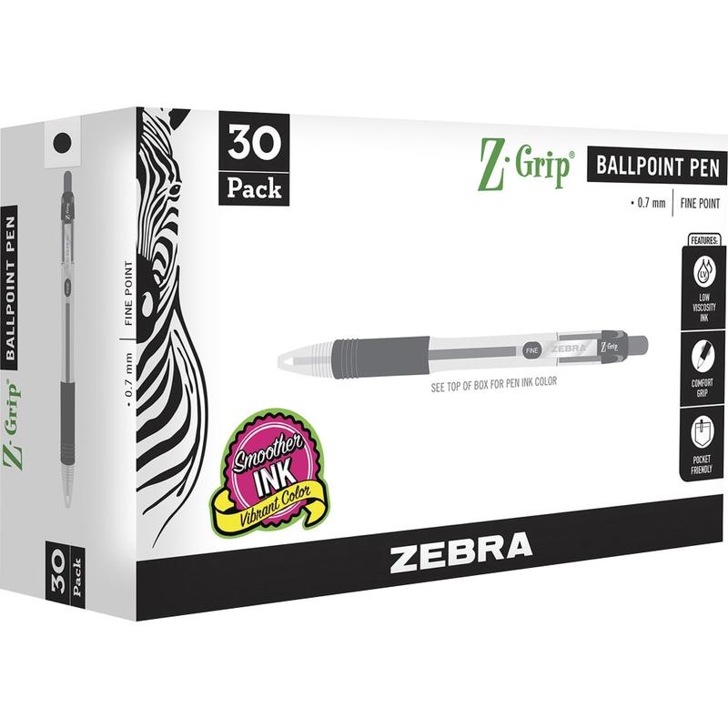 Zebra Pen Z-Grip Retractable Ballpoint Pens - 0.7 mm Pen Point Size - Retractable - Black - 30 / Pack MPN:25130
