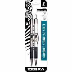 Zebra Retractable Ballpoint Pen F-301 - Black Ink - Stainless Steel Barrel - 2 Pack 27112 - Pkg Qty 6