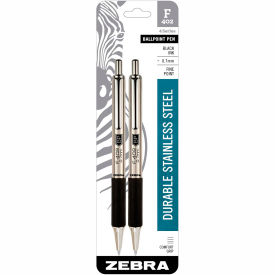 Zebra Retractable Ballpoint Pen F-402 - Black Ink - Stainless Steel Barrel - 2 Pack 29212 - Pkg Qty 6